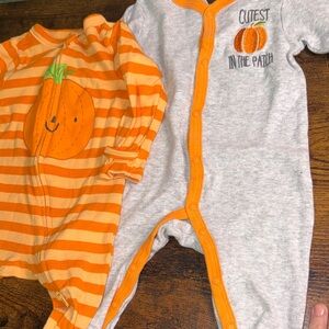 Old Navy Orange Pumpkin Onesie and Gray Pumpkin Onesie